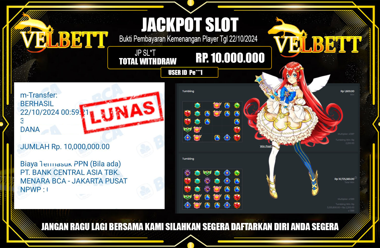 ??? VELBETT JACKPOT SLOT Starlight Princess 1000 Rp.10.000.000,- LUNAS ⏪⏪⏪