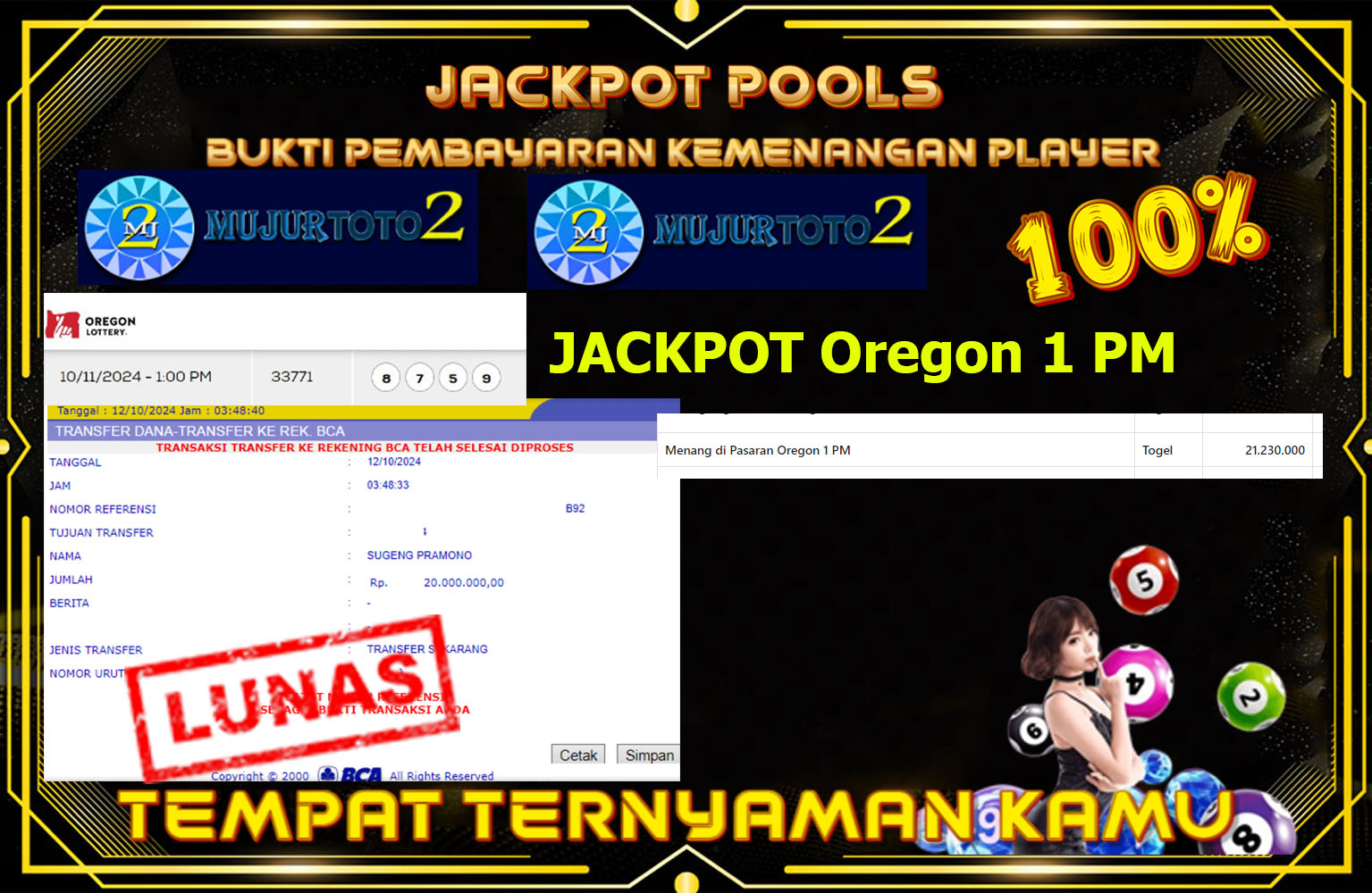 ??? MUJURTOTO JACKPOT Oregon 1 PM POOLS Rp.20.000.000,- LUNAS ⏪⏪⏪