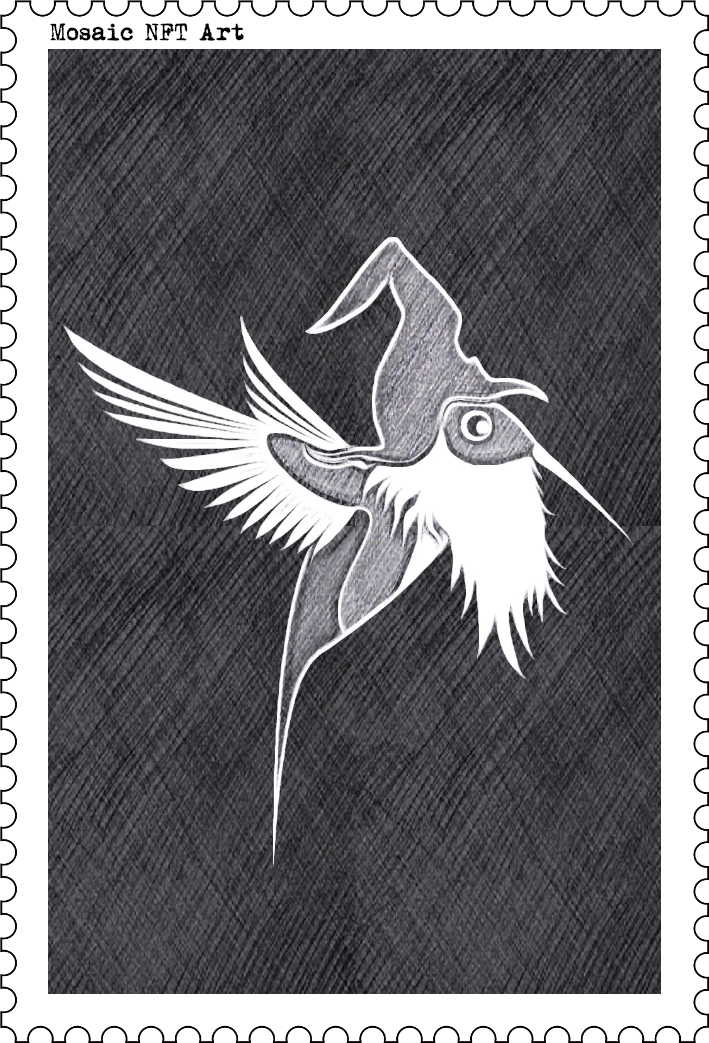 The Blue Wizard Hummingbird B&W Scribble