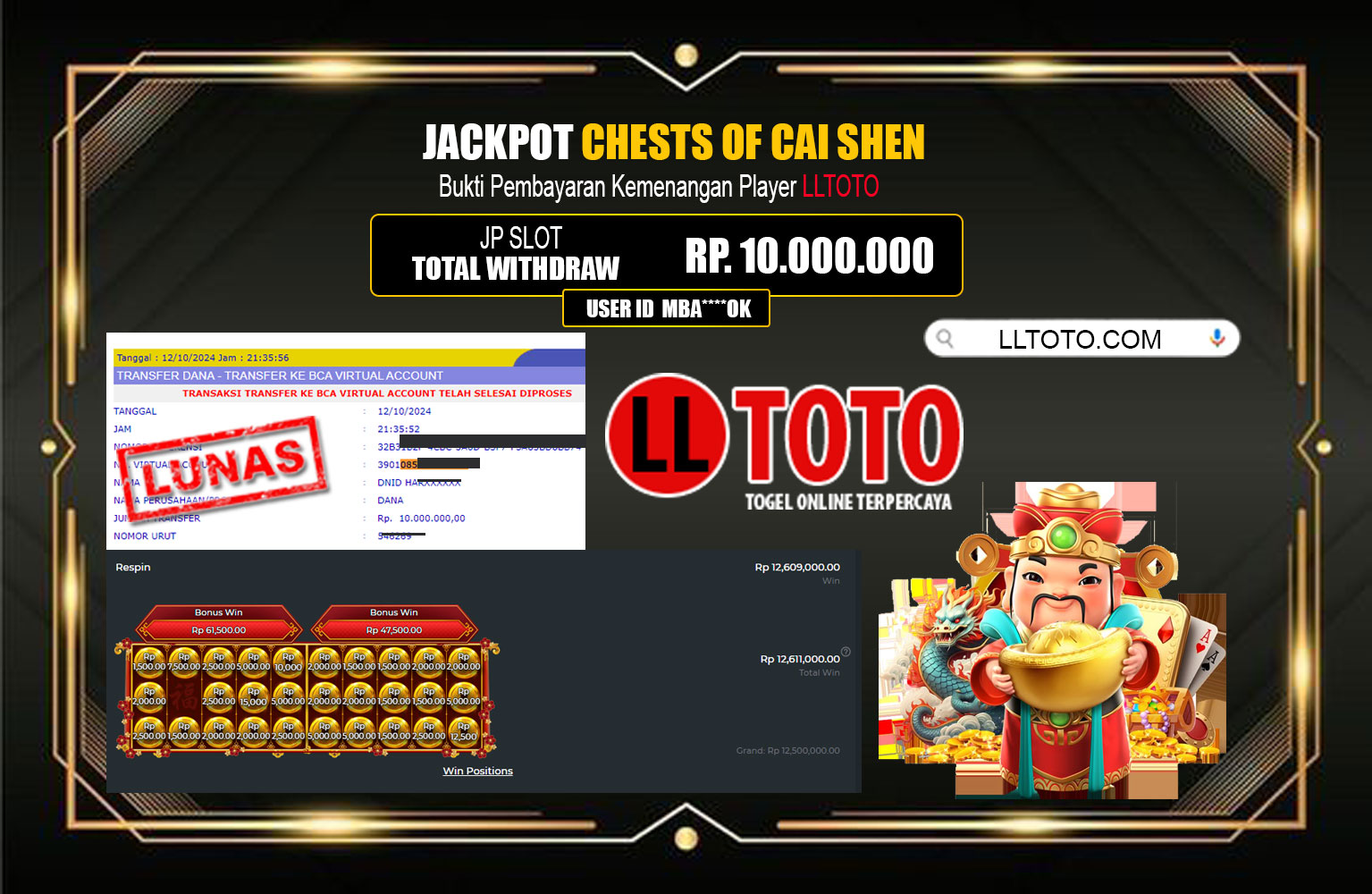 ??? LLTOTO JACKPOT Chests of Cai Shen Rp.10.000.000,- LUNAS ⏪⏪⏪