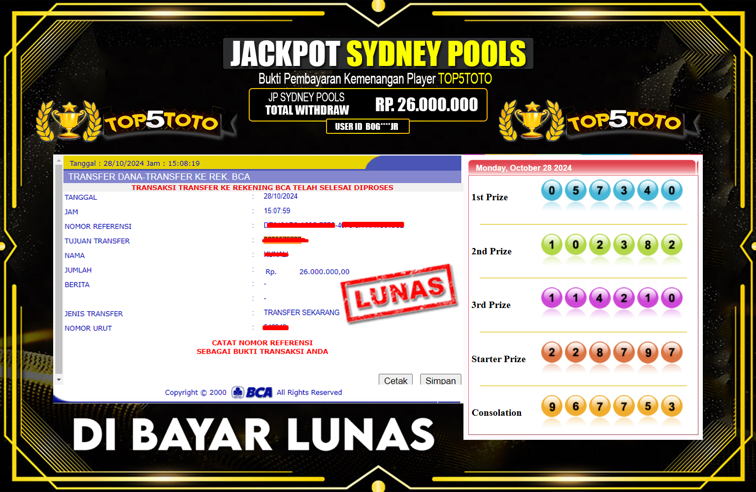 ??? TOP5TOTO  JACKPOT SYDNEY POOLS   Rp.26.000.000,- LUNAS ⏪⏪⏪