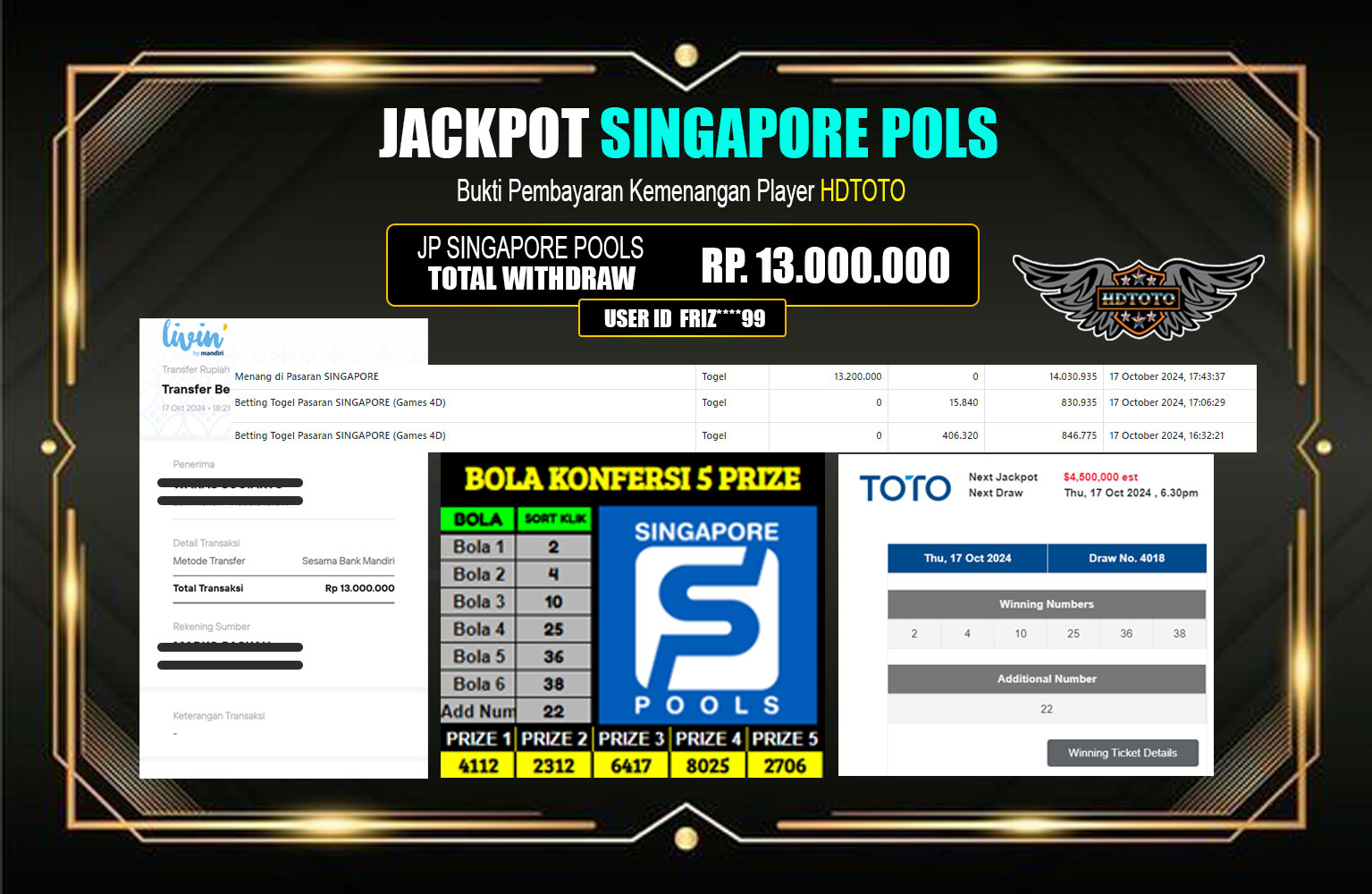 ??? HDTOTO JACKPOT SINGAPORE POOLS Rp.13.000.000,- LUNAS ⏪⏪⏪