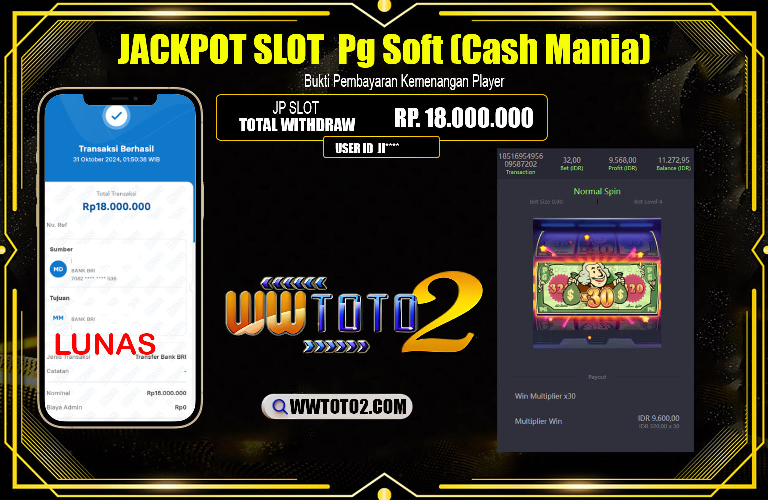 ??? WWTOTO2 JACKPOT Pg Soft (Cash Mania) Rp.18.000.000,- LUNAS ⏪⏪⏪