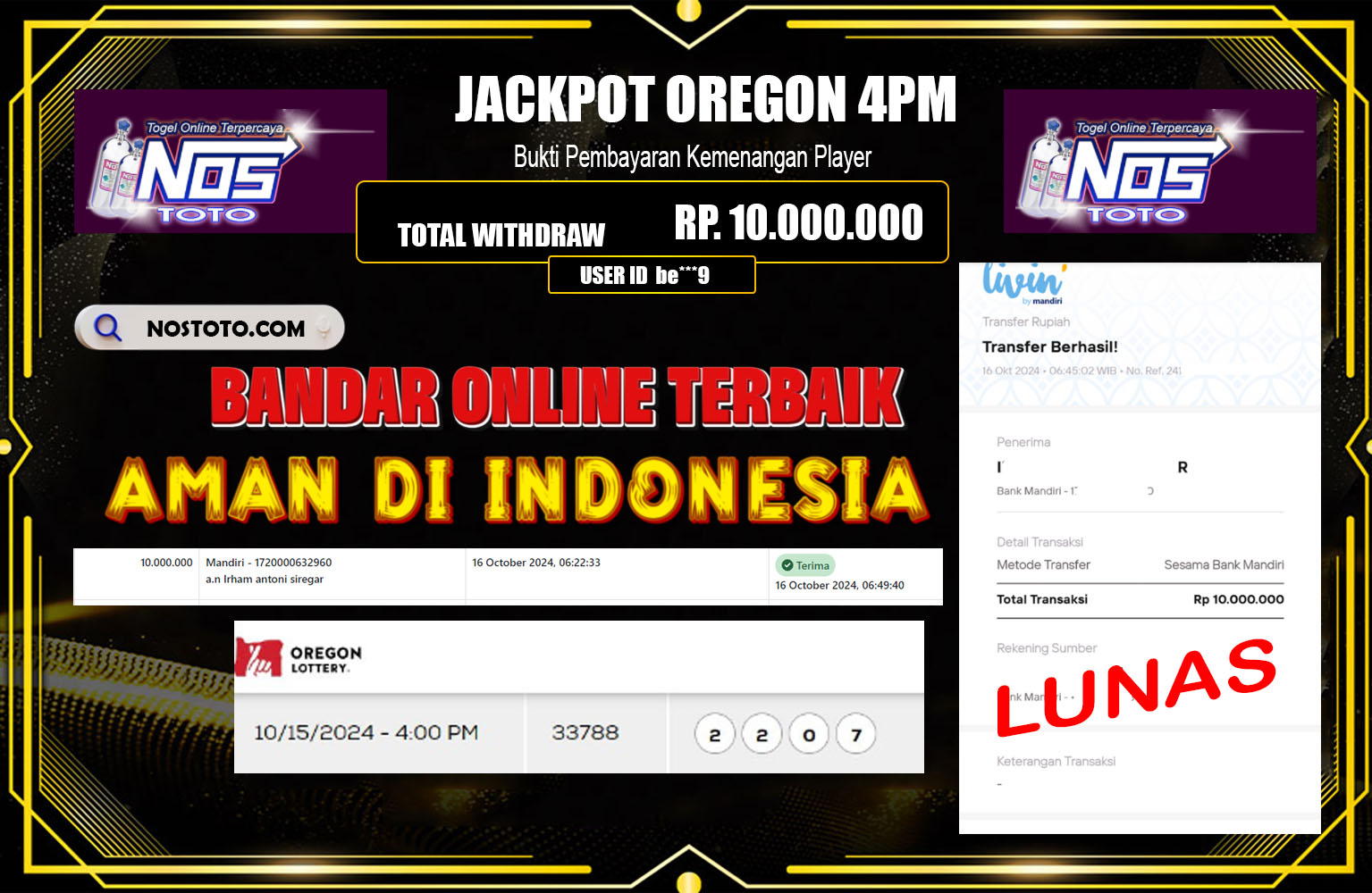 ??? NOSTOTO JACKPOT POOLS OREGON 4 PM  Rp.10.000.000,- LUNAS ⏪⏪⏪