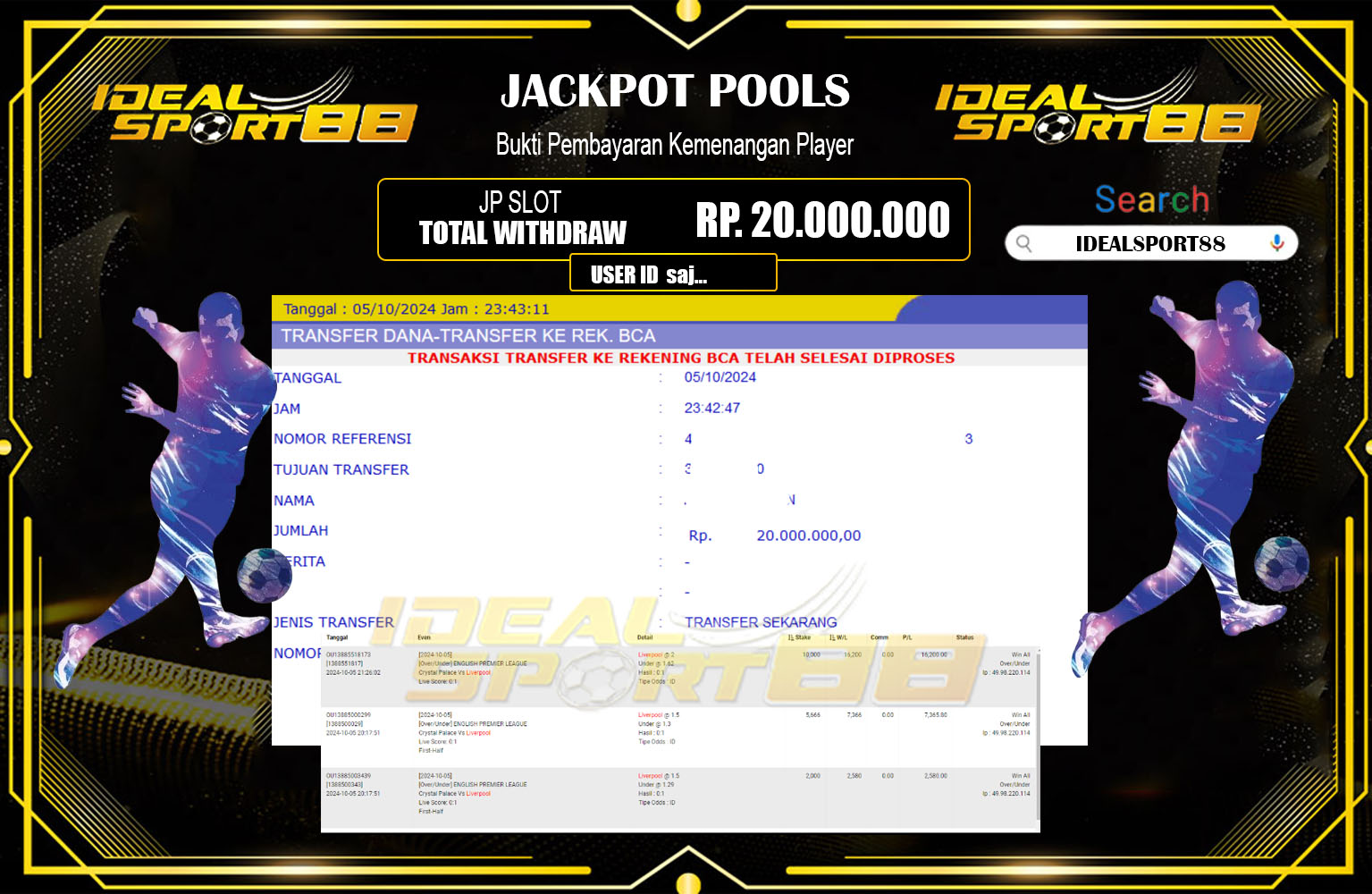 ??? IDEALSPORT88  JACKPOT GAME SPORT Rp.20.000.000,- LUNAS ⏪⏪⏪