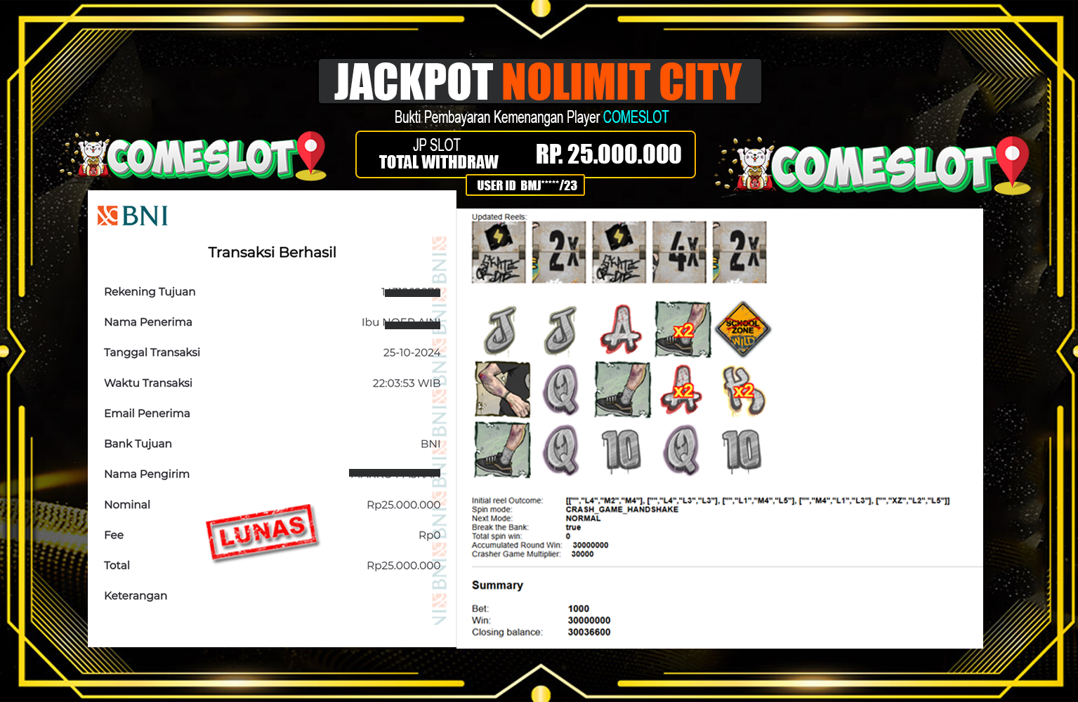 ??? COMESLOT  JACKPOT NOLIMIT CITY   Rp.25.000.000,- LUNAS ⏪⏪⏪