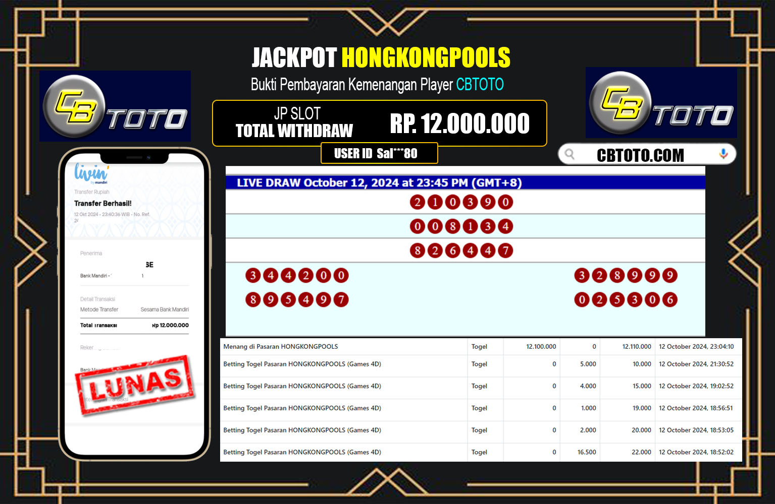 ??? CBTOTO JACKPOT HONGKONG POOLS Rp.12.000.000,- LUNAS ⏪⏪⏪