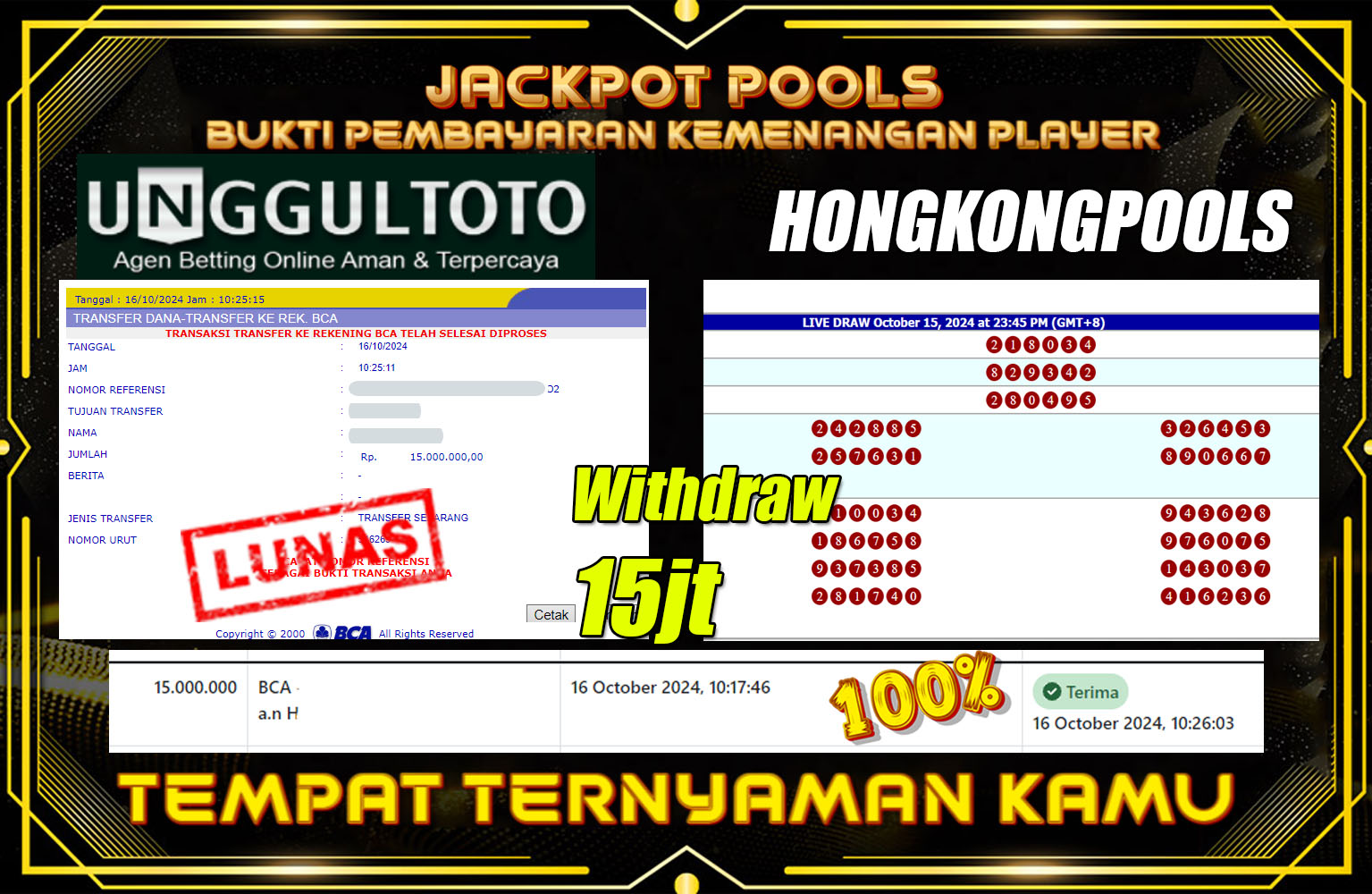 ??? UNGGULTOTO JACKPOT HONGKONGPOOLS Rp.15.000.000,- LUNAS ⏪⏪⏪	