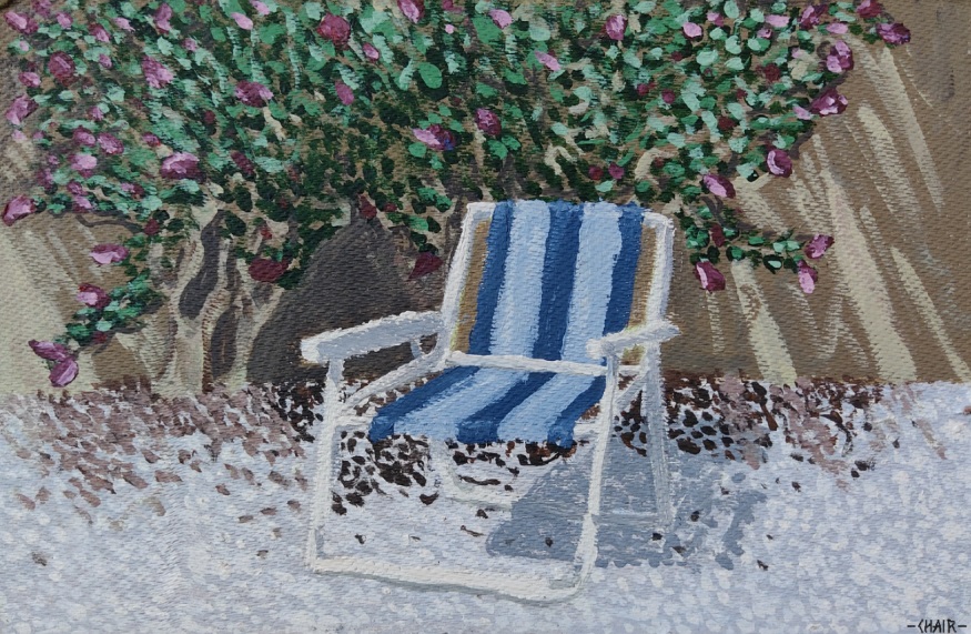 Beach chair in the backyard