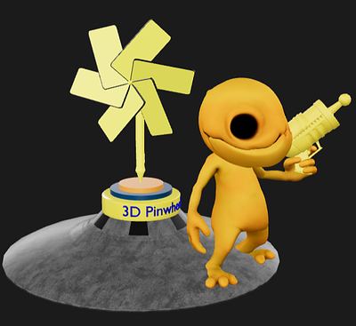 3D pinwheel #38 Yellow Alien and his yellow smartphones