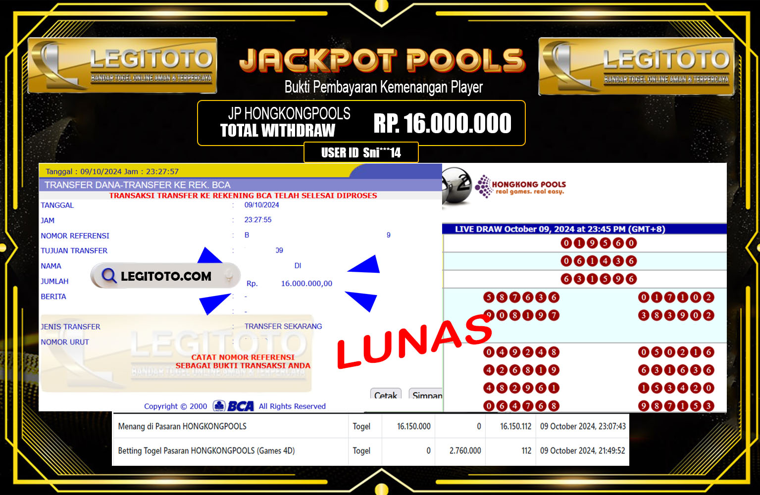 ??? LEGITOTO JACKPOT HONGKONGPOOLS Rp.16.000.000,- LUNAS ⏪⏪⏪	