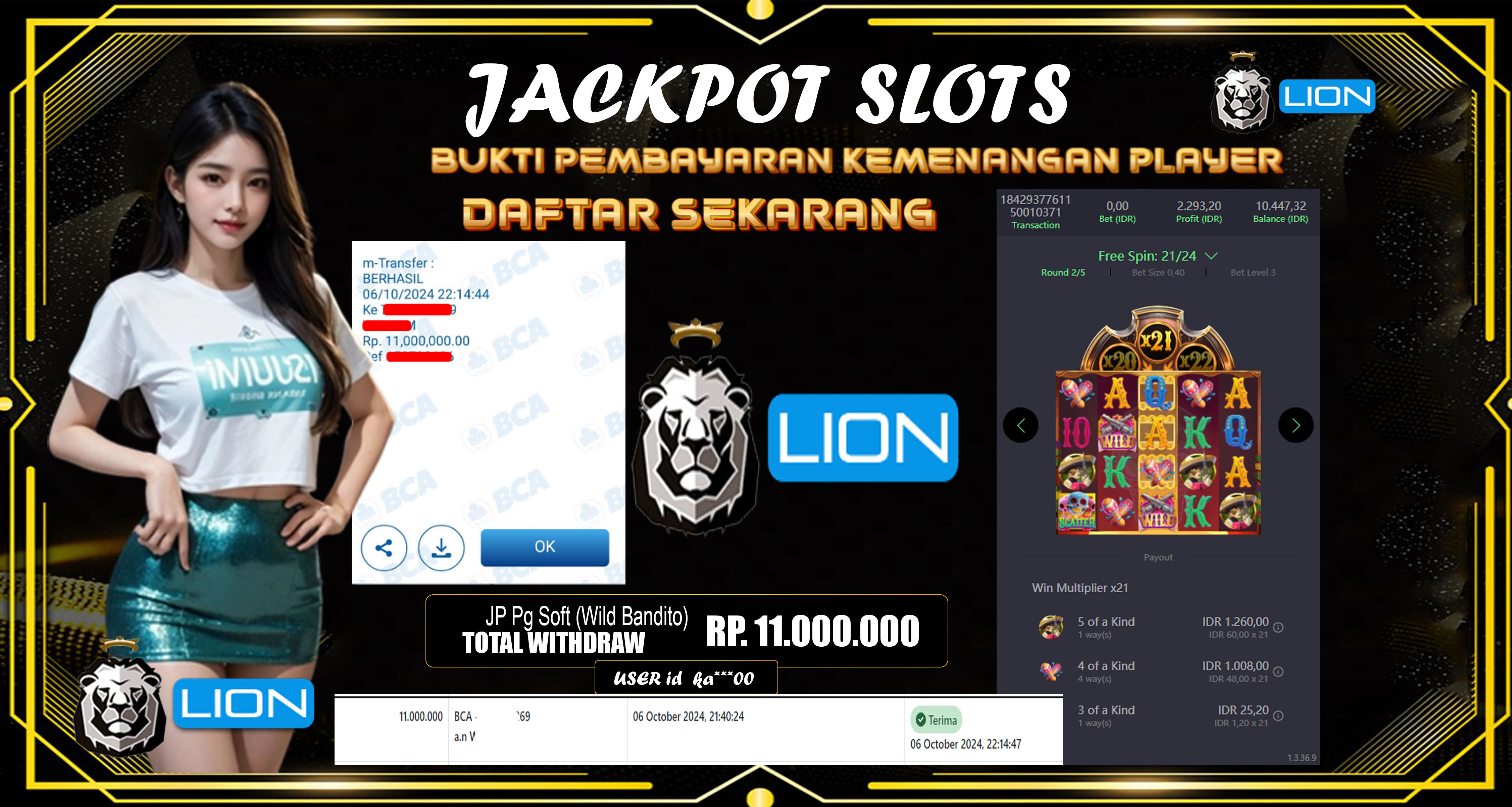 LIONTOTO JACKPOT Pg Soft (Wild Bandito) Rp.11.000.000.,- LUNAS