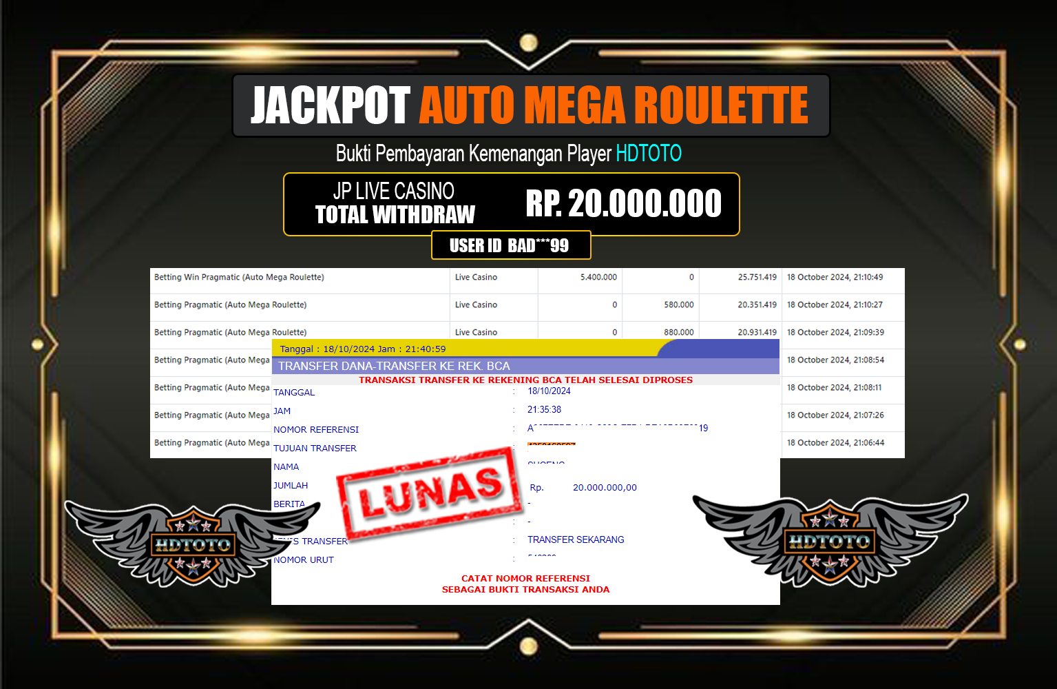 ??? HDTOTO JACKPOT AUTO MEGA ROULETTE Rp.20.000.000,- LUNAS ⏪⏪⏪