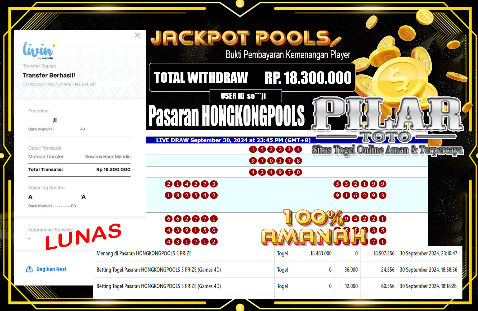 ???PILARTOTO JACKPOT TOGEL HONGKONGPOOLS  Rp.18.300.000,- LUNAS ⏪⏪⏪