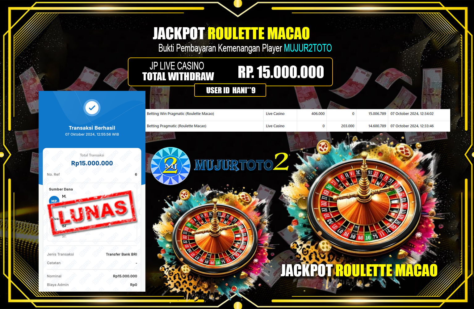 ??? MUJURTOTO2 JACKPOT (Roulette Macao) Rp.15.000.000,- LUNAS ⏪⏪⏪