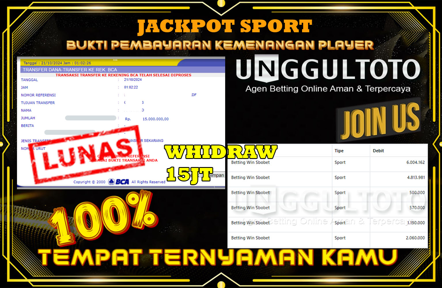 ??? UNGGULTOTO  JACKPOT SPORT Rp.15.000.000,- LUNAS ⏪⏪⏪