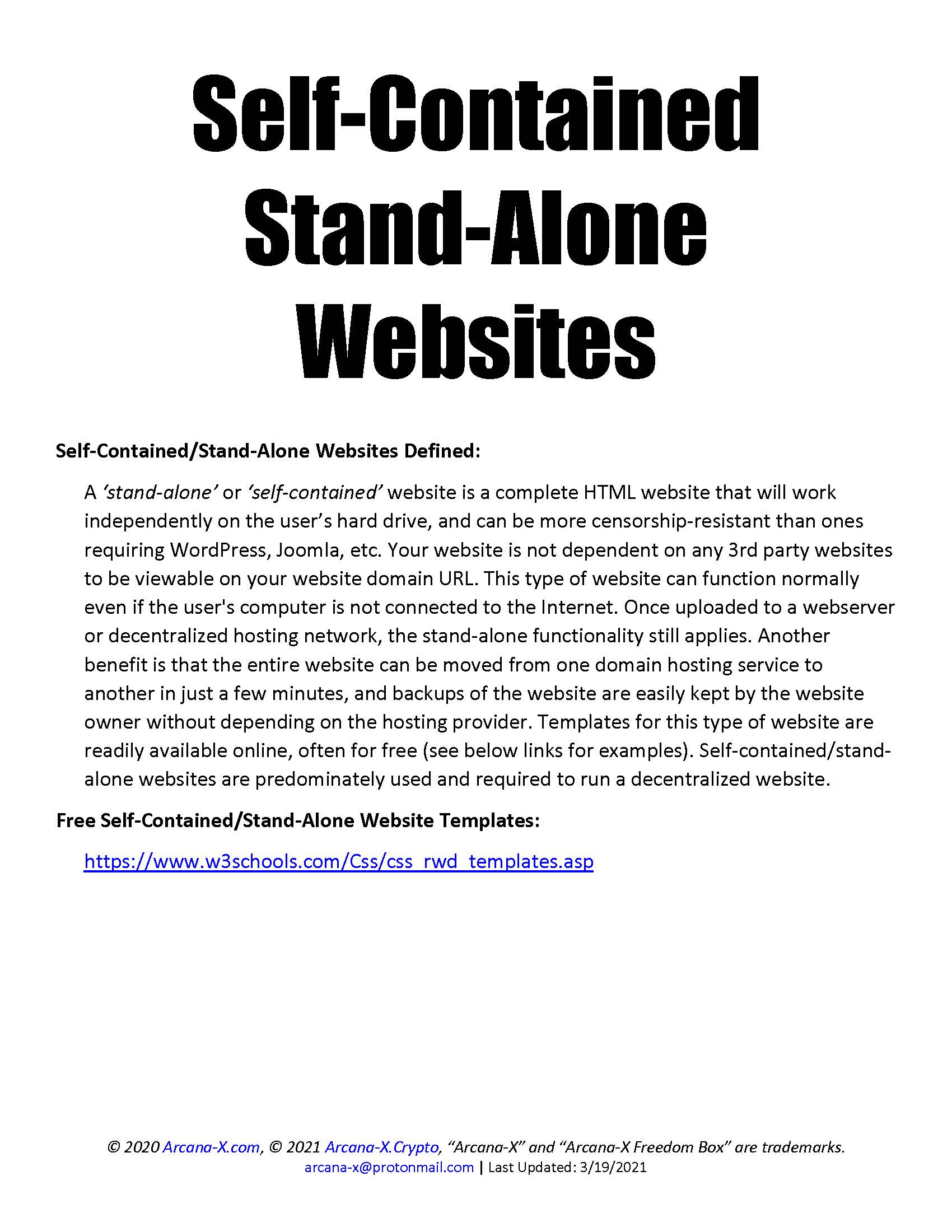 SELF-CONTAINED STAND-ALONE WEBSITES