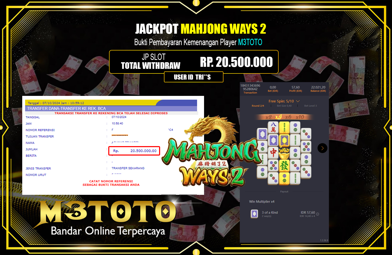 ??? M3TOTO JACKPOT (Mahjong Ways 2) Rp.20.500.000,- LUNAS ⏪⏪⏪