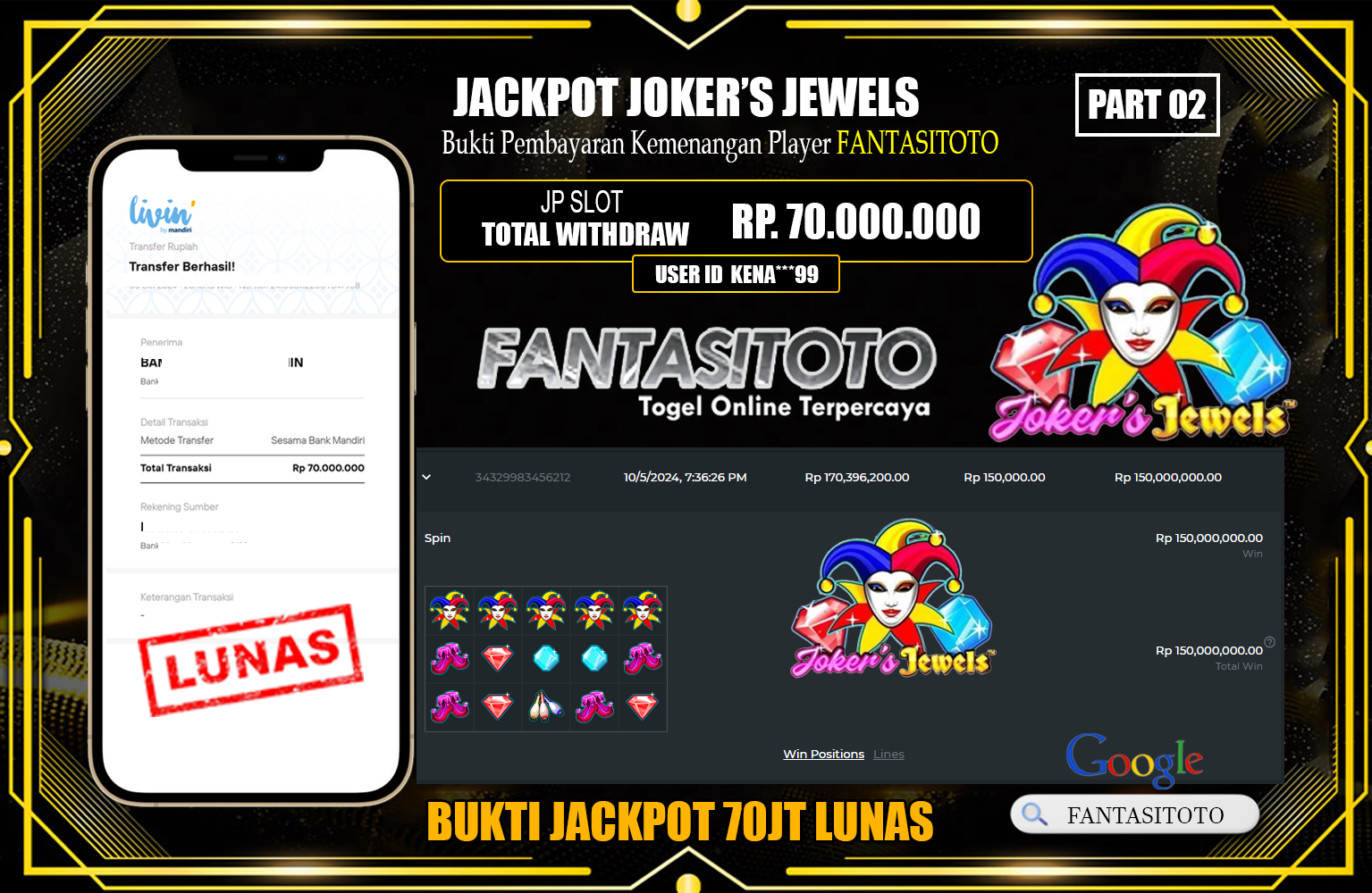 ??? FANTASITOTO JACKPOT JOKER’S JEWELS Rp.170.000.000,- LUNAS ⏪⏪⏪