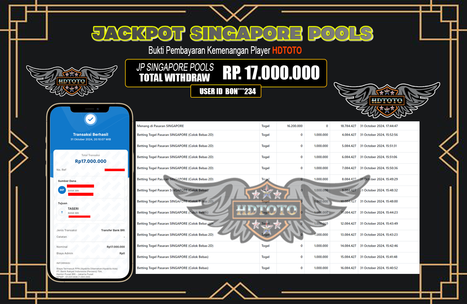 HDTOTO JACKPOT SINGAPORE POOLS  Rp.17.000.000,- LUNAS