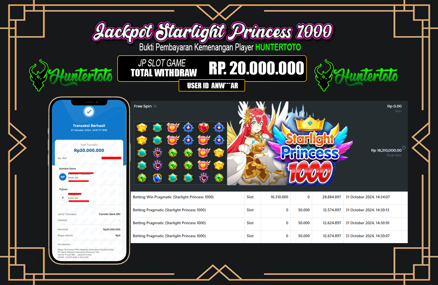 ??? HUNTERTOTO JACKPOT STARLIGHT PRINCESS 1000   Rp.20.000.000,- LUNAS ⏪⏪⏪