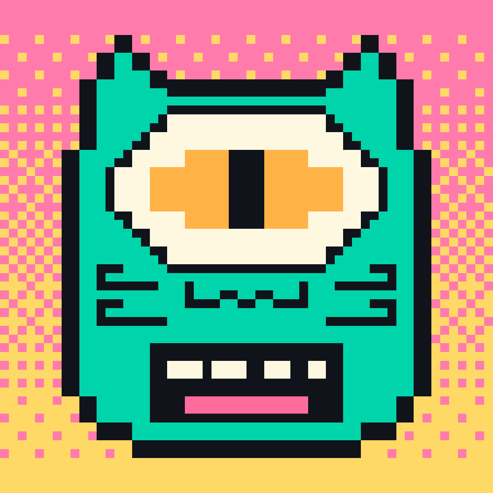 Pixel Calzone blinking on a pixel gradient